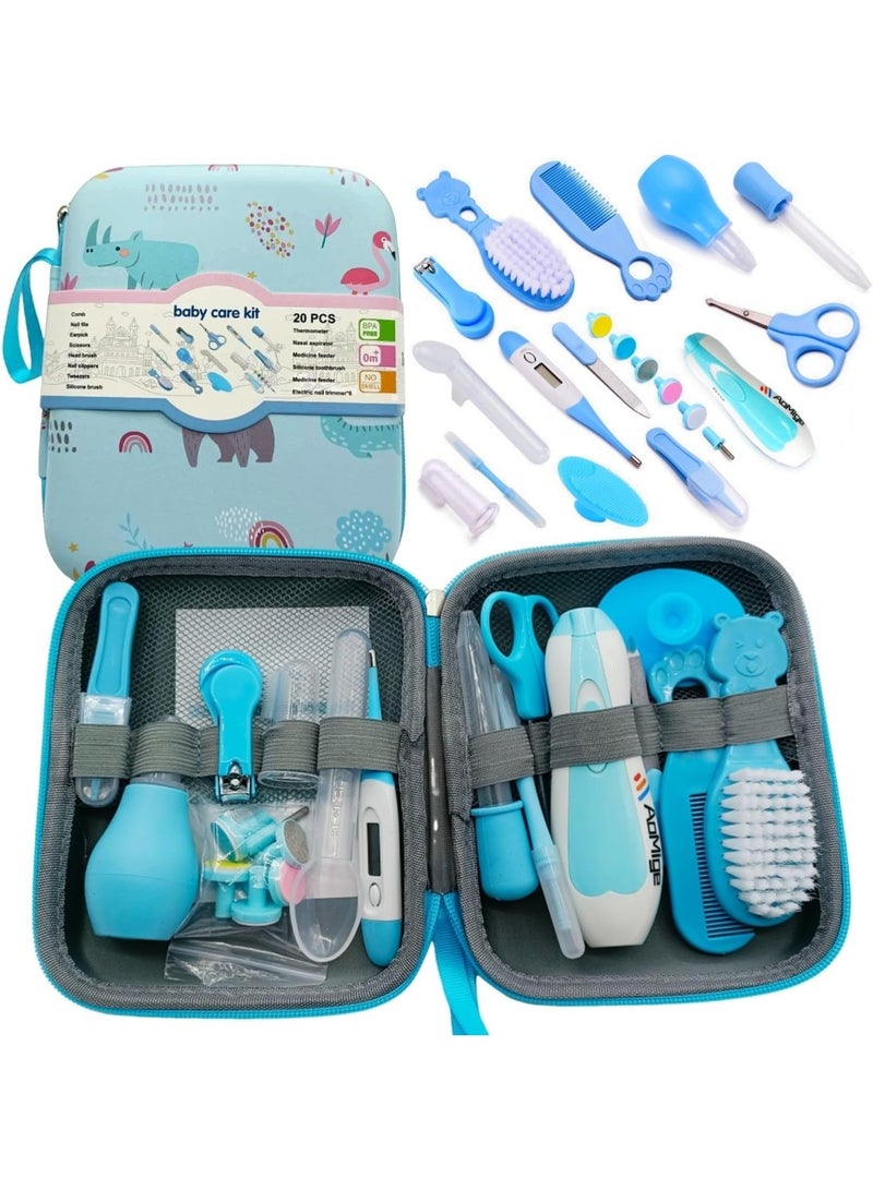 AoMige Portable Baby Health Care & Beauty Set,Nail Trimmer w/Light File Electric Nail Clippers Hair Brush Measuring Spoon,Safe No BBP for Newborn Infant Boy Girl Nursery Daily Care Kit (20 Pcs) - Image 1